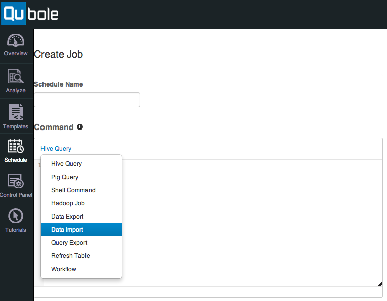 Qubole job scheduler interface