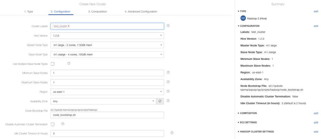 Qubole cluster create